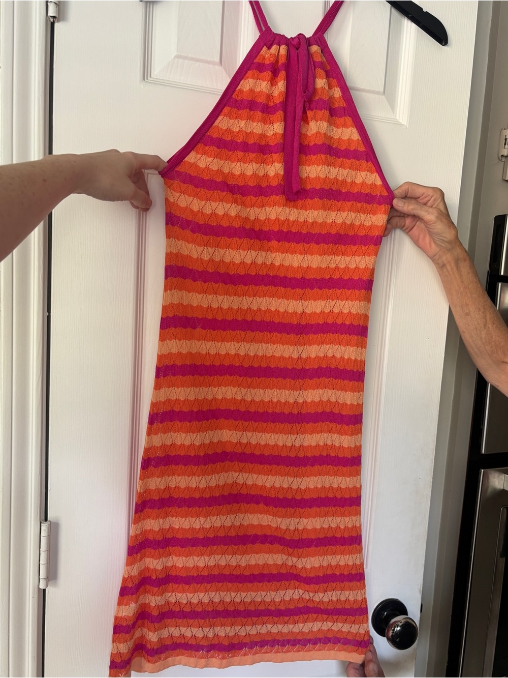 Trina Turk Orange and Pink Striped Halter Dress